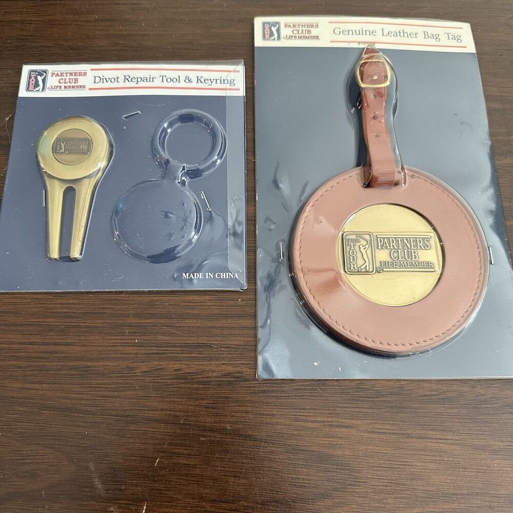 Vintage PGA Tour Partners Club Leather Bag Tag Life Member Divot Repair Tool